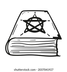 Hand Drawn Spell Book Icon In Doodle Style Isolated.