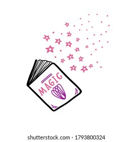 Hand drawn Spellbook doodle . Magic book with enchantments for witch. Spooky and fun icon elements for halloween decorations and sticker. EPS 8