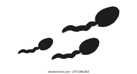 Hand Drawn Sperm in trendy Doodle Grunge style isolated white background.  Sperm family. Simple Black Scribble vector art. EPS 10