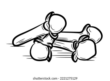 Objetos dibujados a mano con clavos de especias. Estilo de dibujo de Doodle. Dibujo de líneas de simples cavidades de claveles. Ilustración vectorial aislada en un estilo lineal.