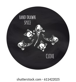 Hand drawn spice vector illustration. Black and white clove icon on blakboard backdrop