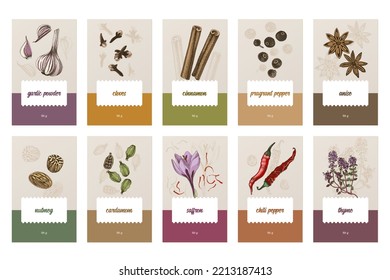 Hand drawn spices banners design templates