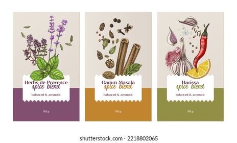 Hand drawn spices blend banners design templates