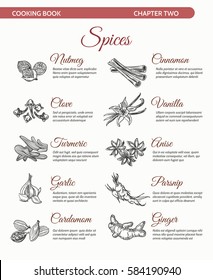 Hand drawn spices cooking book Ingredients page vector illustration