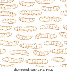 Hand drawn spiceTurmeric. Vector seamless pattern. Sketch illustration