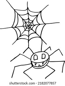 Araña dibujada a mano y tela negra y blanca aislada. Decoración de Halloween.