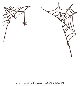 Hand drawn spider web collection on white background.