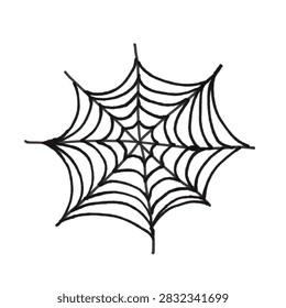 Hand Drawn Spider Web Doodle Set - Black Ink Halloween Cobweb Illustration