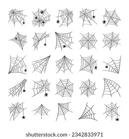 hand drawn spider web illustration isolated on white background.