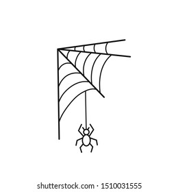 Hand drawn Spider Web isolated on a white. Sketch. Vector illustration.