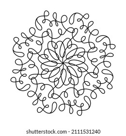 Hand drawn spider web mandala isolated on white background. Cute doodle squid, octopus, tentacles, alien, hive, dreamcatcher. Coloring page for adult and kids. Scribble ink line art. Antistress book