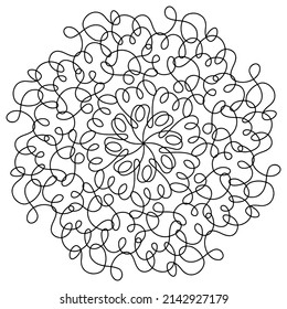 Hand drawn spider web mandala isolated on white background. Cute doodle squid, octopus, tentacles, alien, hive, dreamcatcher. Coloring page for adult and kids. Scribble ink line art. Antistress book