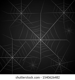 Hand drawn spider web on black background. Scary concept. Vector illustration.
