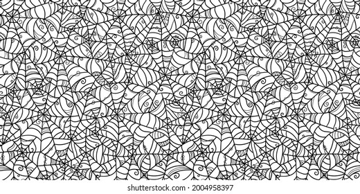 Hand drawn spider web seamless pattern, creepy Halloween background, great for banners, wallpapers, wrapping - vector design