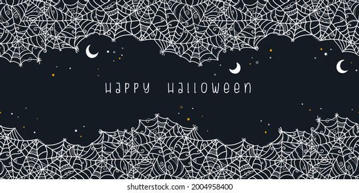 Hand drawn spider web seamless pattern, creepy Halloween background, great for banners, wallpapers, wrapping - vector design