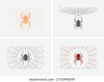 Hand Drawn Spider and Web  Sketch Style Illustration, Halloween 