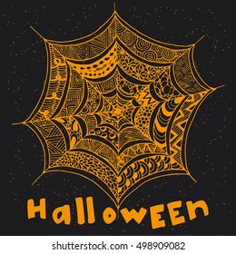 Hand drawn spider's web in doodle style.