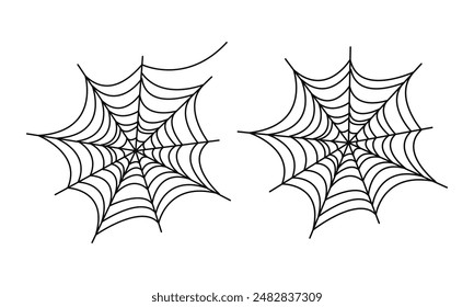 Hand drawn spiders web set on white background.