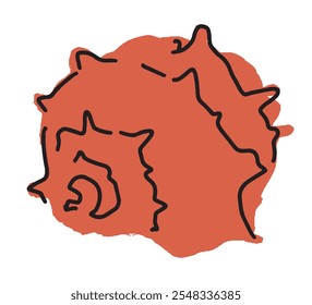 Hand drawn spiked marine shell in minimal orange color, vector illustration isolated on white. Ideal for ocean-related projects, decor, and nature illustrations.