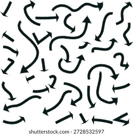 Hand drawn spiky textured arrows in black with a rough fur-like edge effect for bold creative graphics and expressive design projects