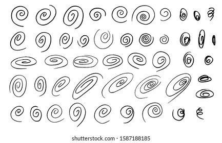 Hand drawn spiral collection. Set of doodle swirl