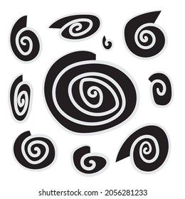 Hand Drawn spiral icon. Doodle swirl wave symbol, sketch whirl silhouette, scribble vortex sign, handdrawn whirlwind graphic element, sketchy spirals set, coil vector illustration