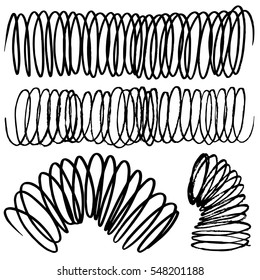 Hand drawn spiral line versions, black on white base