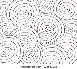 Hand Drawn Spiral Pattern Over the White Background for Design Use.Doodle Style Vector Illustration.