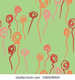 Hand drawn spiral rose seamless pattern. Unusual surface pattern design 