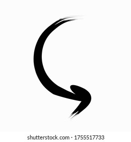 hand drawn spiral rounded right black brush style arrow vector