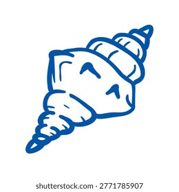 Hand drawn spiral seashell in cute doodle outline style. Minimal marine line art illustration isolated on light background. Ideal for stickers, kids design, packaging and summer themes.