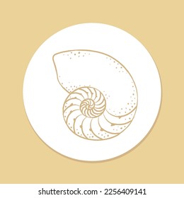 Hand drawn spiral seashell sticker, aquatic marine life illustration