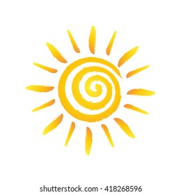 Hand Drawn Spiral Shinny Sun. Vector Graphic Illustration