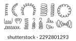 Hand drawn spiral springs set. Doodle flexible coils, wire spring symbols. Metal coil spiral icons. Vector illustration isolated on white background.