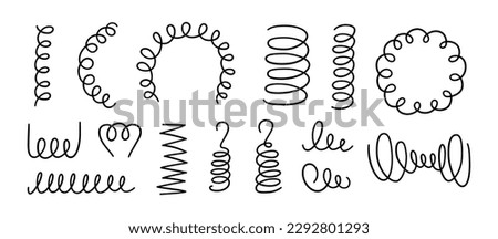 Hand drawn spiral springs set. Doodle flexible coils, wire spring symbols. Metal coil spiral icons. Vector illustration isolated on white background. 商業照片 © 