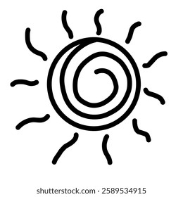 hand drawn spiral sun in simple style.