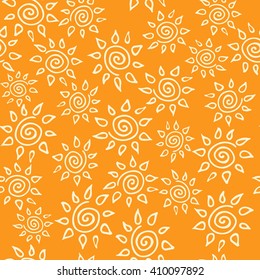 Hand drawn spiral sun summer vector seamless pattern