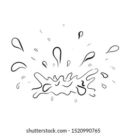 Hand drawn splash isolated doodle style vector illustration, liquid paint or water explosion with drops