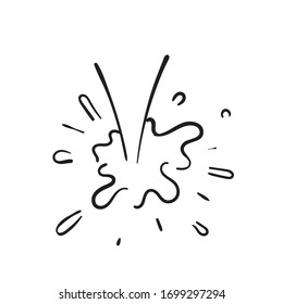 Handgezeichnete Splash, flüssige Farbe oder Wasserexplosion mit Tropfen. Doodle-Stil