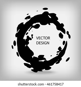 Hand drawn splatter circle shape. Label, logo design element. Abstract wave. Black enso zen symbol. Vector illustration.