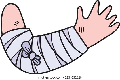 Hand Drawn splint arm illustration isolated on background