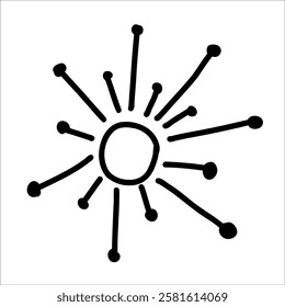 Hand drawn spoke sun. Cute doodle spoke sun, perfect for adding warmth and joy to kids artwork. Ideal spoke sun design for playful decorations, cheerful themes in creative projects. Firework, splash