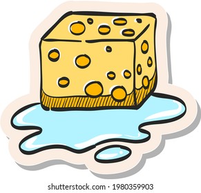 Hand drawn Sponge cleaning icon in sticker style vector illustration