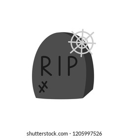 Hand drawn spooky gravestone vector illustration. Halloween, death themed, old, broken, grey tombstone with rip writing and spider web, isolated.
