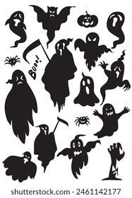 Hand drawn of Spooky Halloween Silhouettes Collection
