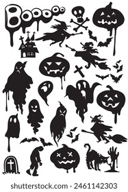 Hand drawn of Spooky Halloween Silhouettes Collection
