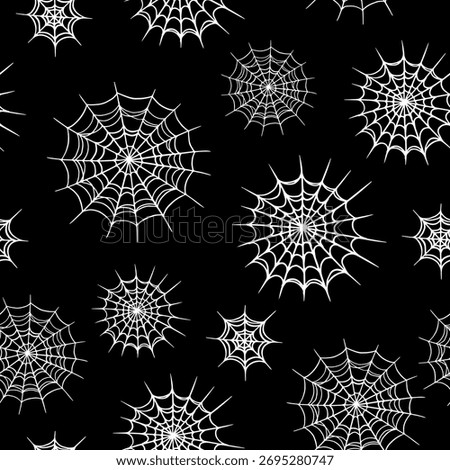 Hand drawn spooky spider web seamless pattern for halloween or scary event decoration. Different looking isolated graphic. for invitation cards and poster