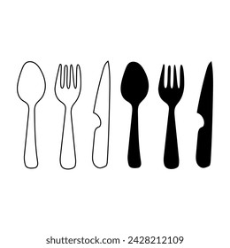 hand drawn spoon, fork and knife collection. vector illustration