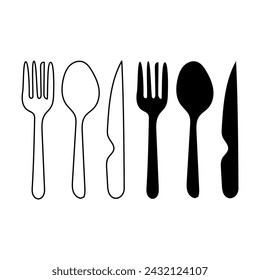 hand drawn spoon, fork and knife collection. vector illustration