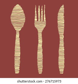 hand drawn spoon, fork and knife vector illustration